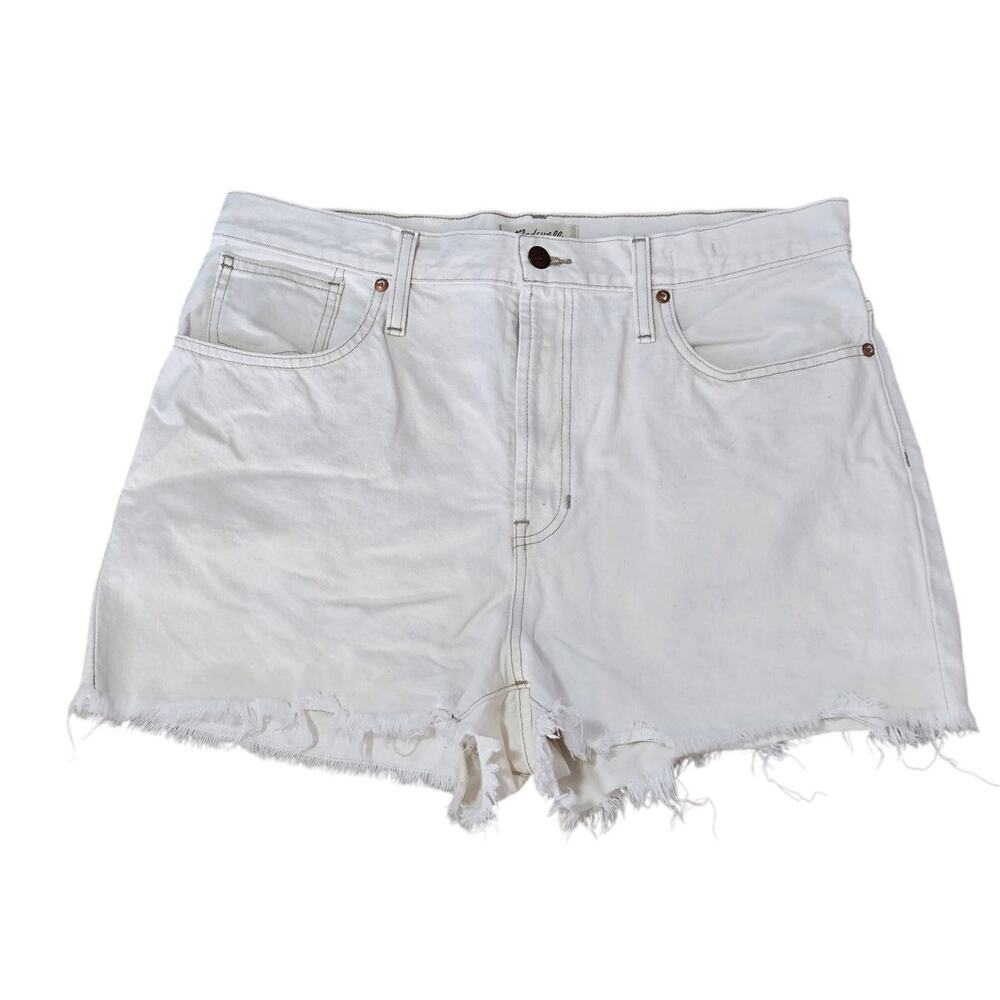 Madewell The Perfect Jean White Denim Shorts Distressed Hem Size 32